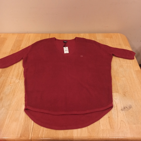 Express Sweater new Womens sz S Red Pullover Oversized Scoop Neck Short Sleeves - Picture 8 of 16